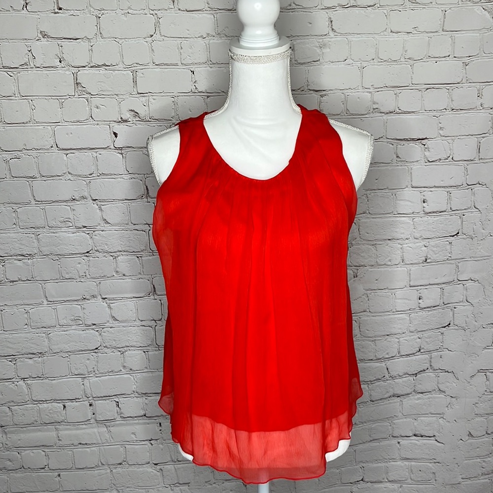 Alice and Olivia Red Flowy Silk Top